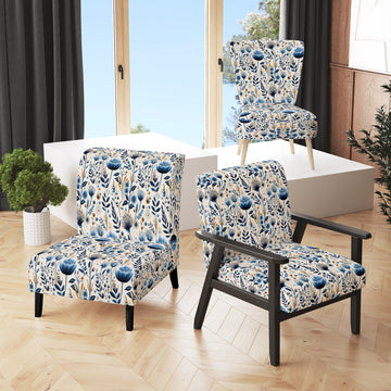 Nordic Blue Bloom Scandinavian Floral - Cottage Arm Chair